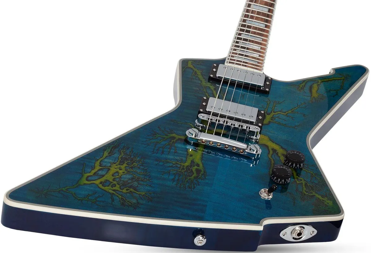 Schecter E-1 Electro-Resin 6 String Electric Guitar - Transparent Blue - Image 5