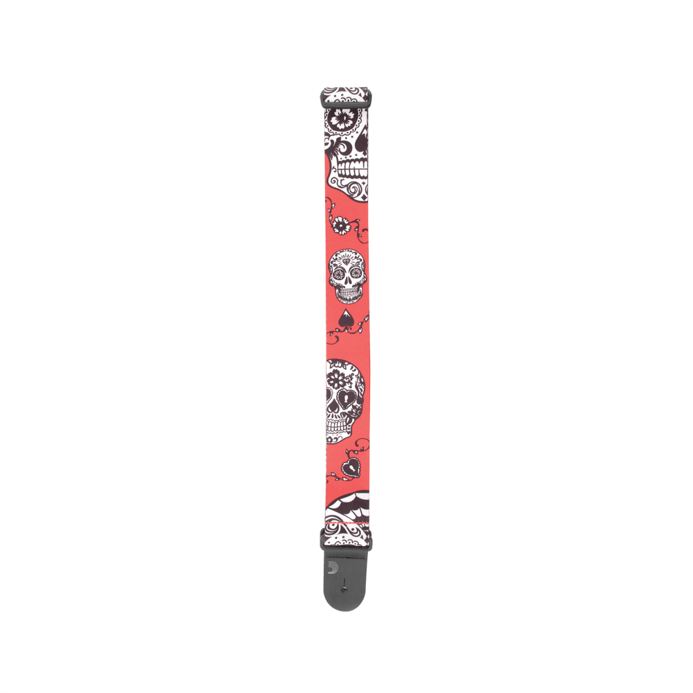 D'Addario Polyester Guitar Straps, Sugar Skulls, Red - Image 6