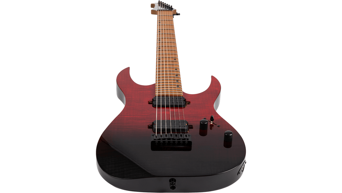 Spira S-457-TRD 7-String Electric Guitar - Trans Red - Flame Maple Top - Image 6