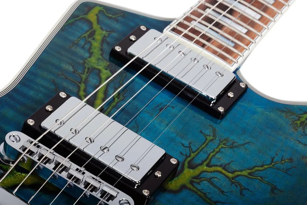 Schecter E-1 Electro-Resin 6 String Electric Guitar - Transparent Blue - Image 6