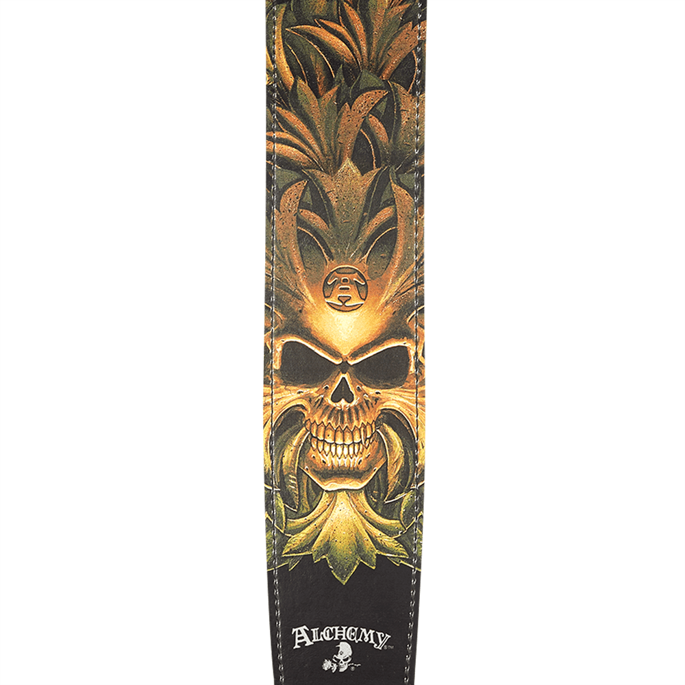 Alchemy Leather Guitar Strap, Green Skull - Image 8