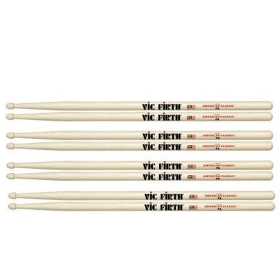 4 Pairs Vic Firth 7AW Classic Hickory Drumsticks 7A Wood Tip Drum Sticks
