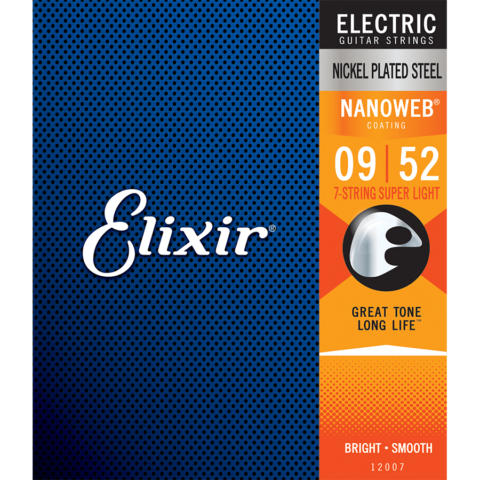 Elixir 12007 Nanoweb Electric Guitar Strings - .009-.052 Super Light 7-string