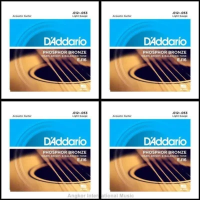 4 Sets D'Addario EJ16 Phosphor Bronze  Light Acoustic Guitar Strings 12 - 53