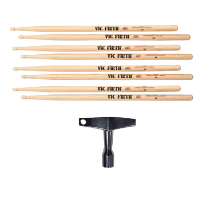 Vic Firth Classic Hickory 5A Wood Tip Drum Sticks x 4 Pairs c/w Free Drum Key