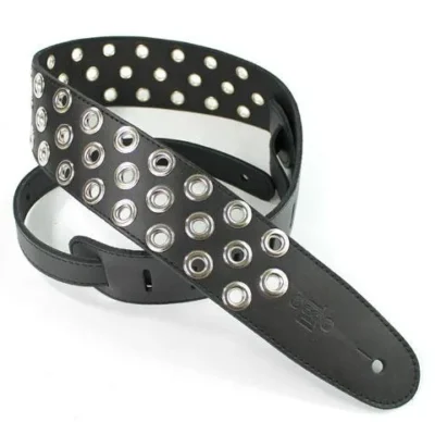 DSL EB25-15-1 Black Leather Metal Eyelets Guitar Strap