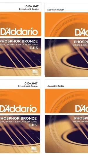 D'Addario EJ15 Phosphor Bronze Extra Light Acoustic Strings  - 4 Sets