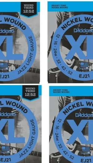 D'Addario EJ21 4 SETS Nickel Wound Electric Guitar Strings, Jazz Light, 12 - 52
