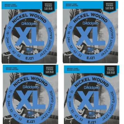 D'Addario EJ21 4 SETS Nickel Wound Electric Guitar Strings, Jazz Light, 12 - 52