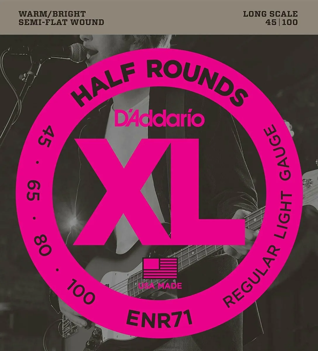 D'Addario ENR71 Half Rounds Bass Guitar Strings Reg / Lt Long Scale 45 - 100