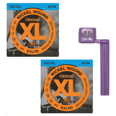 D'Addario EXL110 Twin Pack — 2 Sets + Free Purple Peg Winder