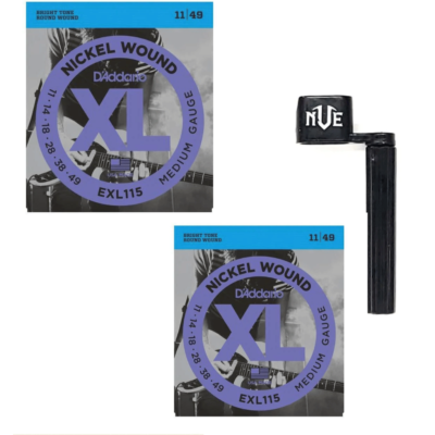 D'Addario EXL115 Twin Pack — 2 Sets + Free Black Peg Winder