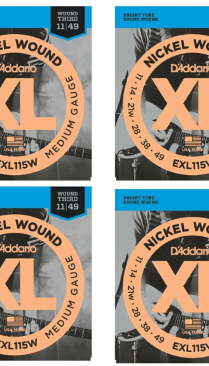D'Addario EXL115W wound 3rd Electric Guitar Strings 11 - 49 - 4 Pack
