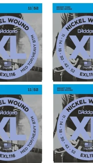 4 pack D'Addario EXL116 XL Electric Guitar Strings MedTop/Heavy Bottom 11 - 52
