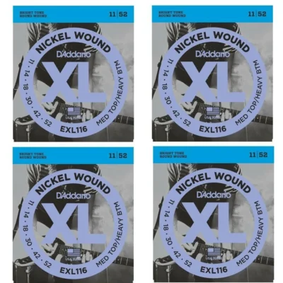 4 pack D'Addario EXL116 XL Electric Guitar Strings MedTop/Heavy Bottom 11 - 52
