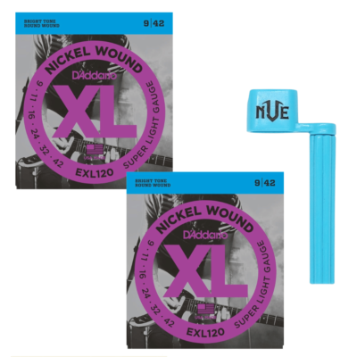 D'Addario EXL120 Twin Pack — 2 Sets + Free Blue Peg Winder
