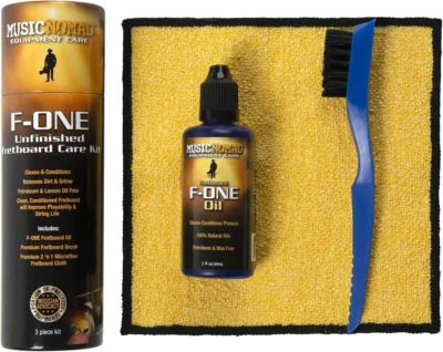 Music Nomad MN125 F-ONE Unfinished Fretboard Care Kit - Oil, Cloth & Brush