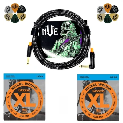 D'Addario EXL110 Electric Guitar Strings + Guitar Cable + Picks Bundle