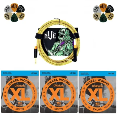Electric Guitar Strings EXL110 X 3  D'Addario + Cable + Picks Set
