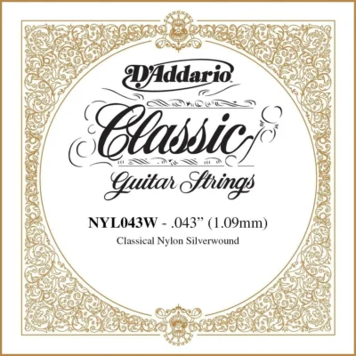 D'Addario NYL043W Silver-plated Copper Classical Guitar Single String, .043