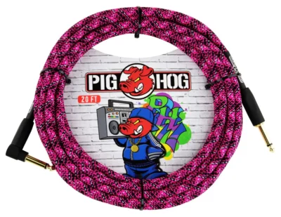 Pig Hog Pink Graffiti Instrument Cable, 20ft. Right Angle / Straight
