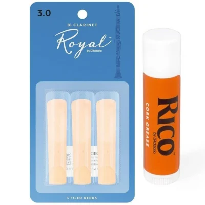 Rico Royal Woodwinds Bb Clarinet Reeds, 3 x Strength 3  with Cork Grease