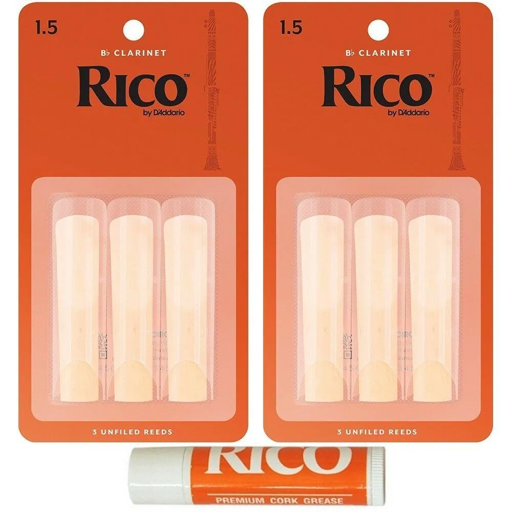 Rico Bb Clarinet 6 x Reeds Strength 1 1/2 Student Pack c/w Cork Grease