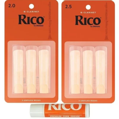 Rico Bb Clarinet Advancing Student 3 x 2.0, 3 x 2.5 Reeds  + Cork Grease