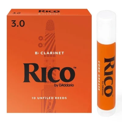 Rico Bb Clarinet 10 x Reeds, Strength 3  ( 3 ) 10-pack  with Cork Grease