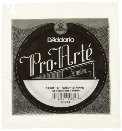 D'Addario T2 Titanium Treble Classical Guitar Single 1st String Normal Tension,