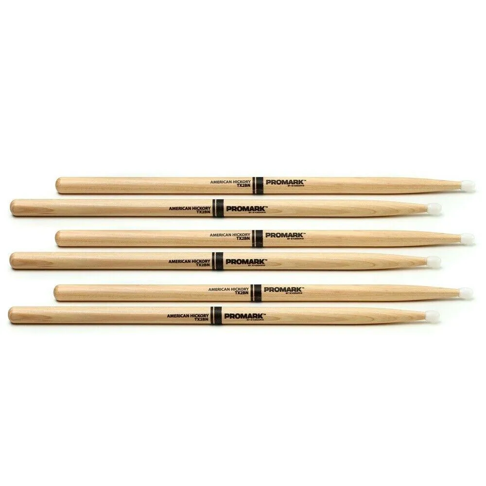 Promark TX2BN American Hickory Nylon Tip Pro Mark - 3 Pairs