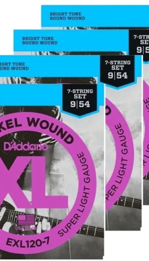 4 Packs D'Addario EXL120-7 Super Lite 7-String Electric Guitar Strings 9 - 54