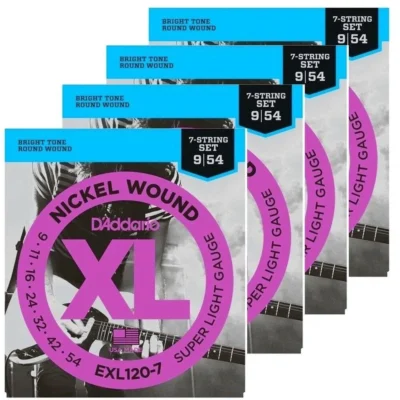 4 Packs D'Addario EXL120-7 Super Lite 7-String Electric Guitar Strings 9 - 54