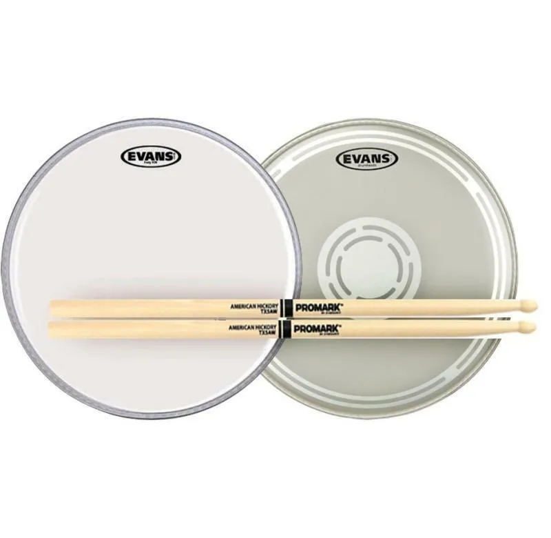 Evans EC Reverse Dot Snare Batter and Side Head Pack 12" + Pair Pro-Mark Sticks