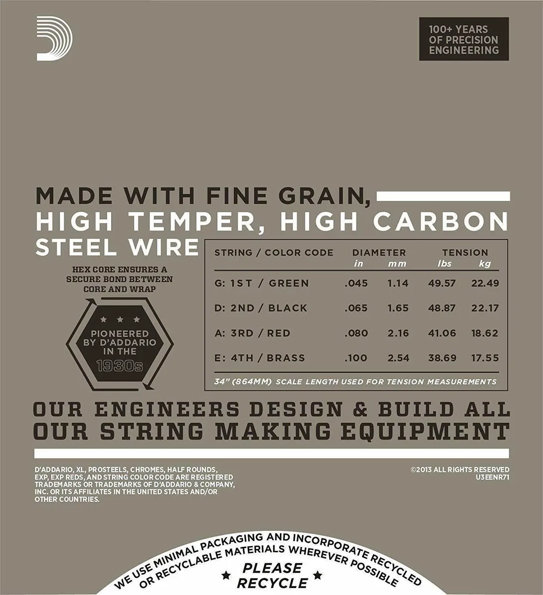 D'Addario ENR71 Half Rounds Bass Guitar Strings Reg / Lt Long Scale 45 - 100 - Image 2