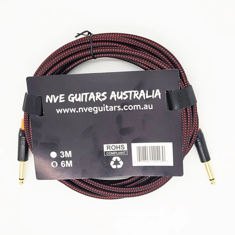 NVE Guitars Instrument Cable gold plated Plugs 20ft - 6m Straight to Straight - Red - Image 2