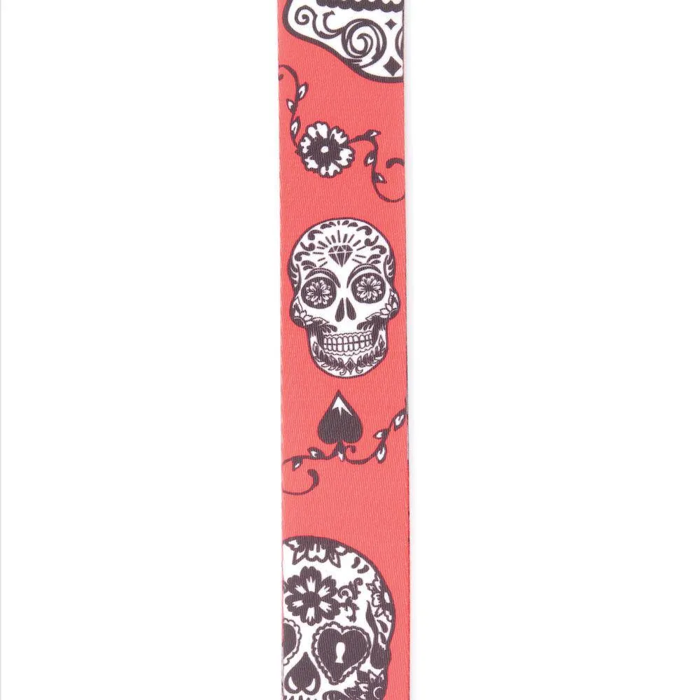 D'Addario Polyester Guitar Straps, Sugar Skulls, Red - Image 2
