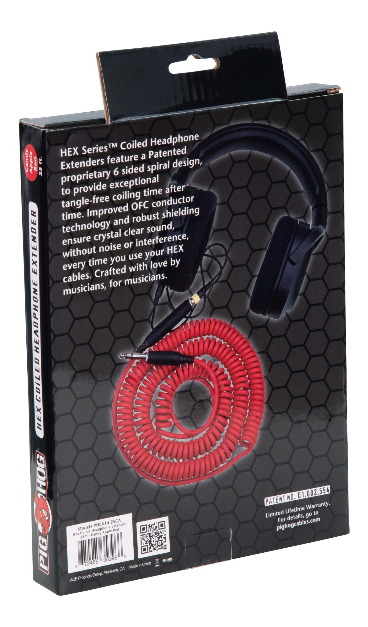 Pig Hog Hex Series Coiled Headphone Extension Cable 1/4" - 25ft - Candy Apple Red - Image 4