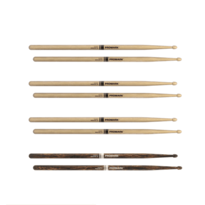 ProMark 5A Hickory FireGrain Wood Tip Drumsticks – 4-Pack Bonus Bundle (RBH565AW-4PFG)