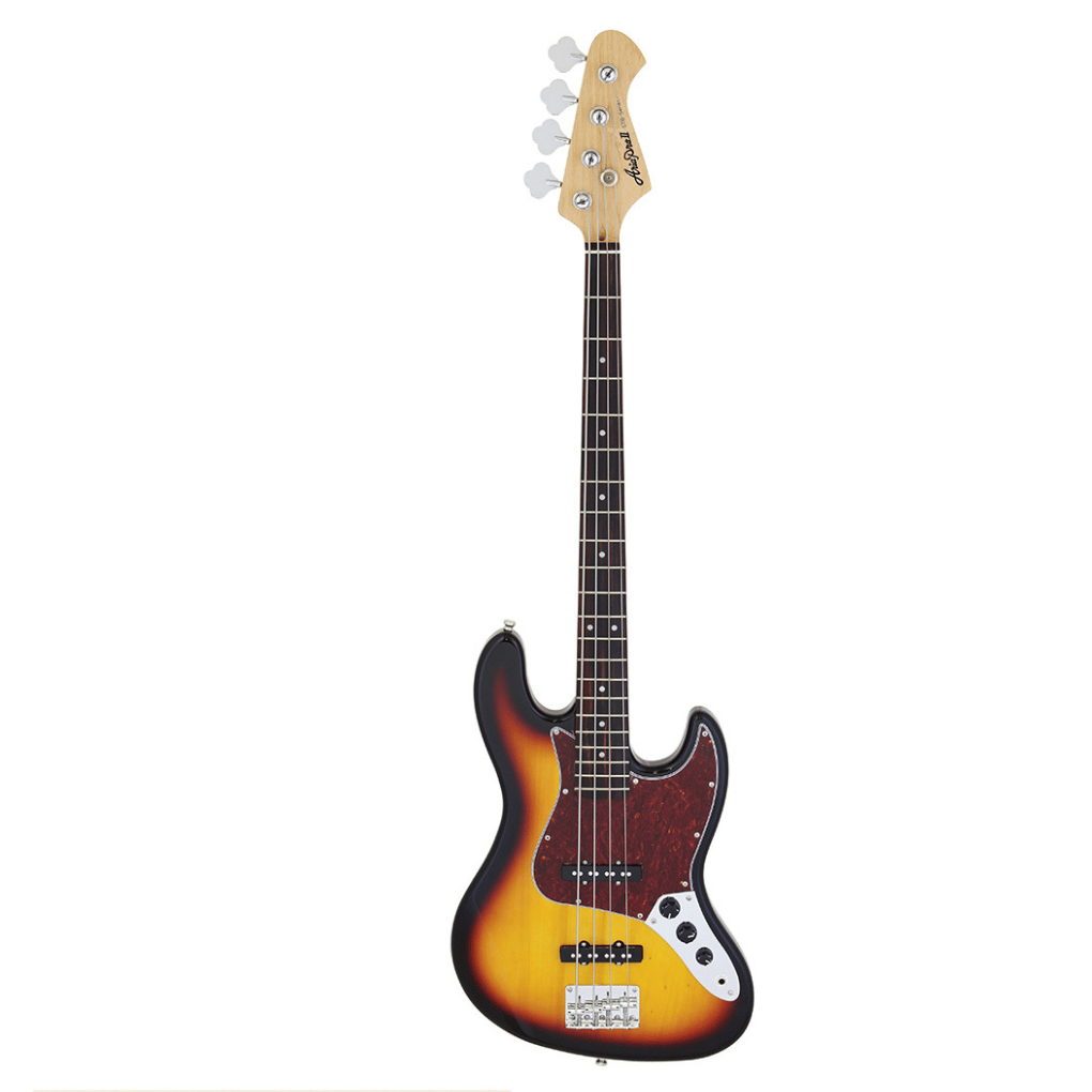 Aria STB-JB Series Electric Bass Guitar 3-Tone Sunburst with Tortoise Shell Pickguard