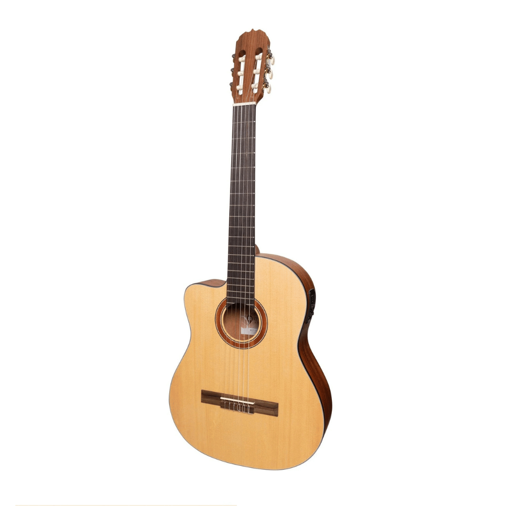 Martinez 'Natural Series' Left Handed Solid Spruce Top Acoustic-Electric Classical Cutaway Guitar