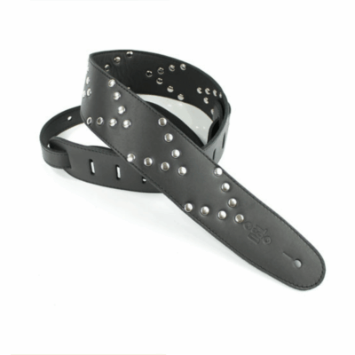 DSL SV25-15-1 2.5" Silver Studded Leather Guitar Strap - Black