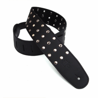 DSL SES25-15-1 2.5" Silver Studded & Eyelet Leather Guitar Strap - Black