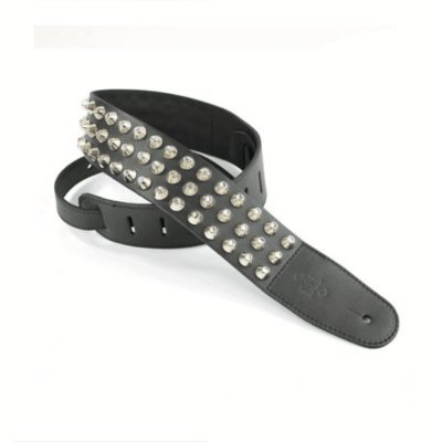 DSL BASESTD25-15-1 2.5" Silver Studded Leather Guitar Strap - Black