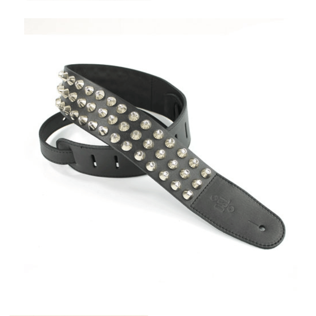 DSL BASESTD25-15-1 2.5" Silver Studded Leather Guitar Strap - Black