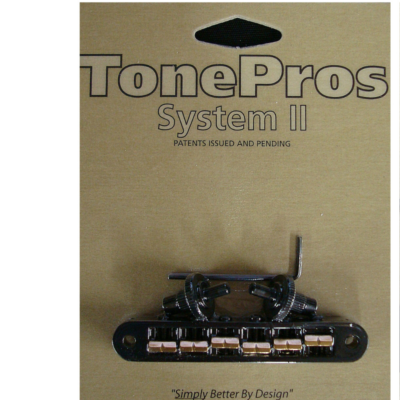 TonePros TP6B Nashville Locking Tune-O-Matic Bridge — Brass Saddles, Black