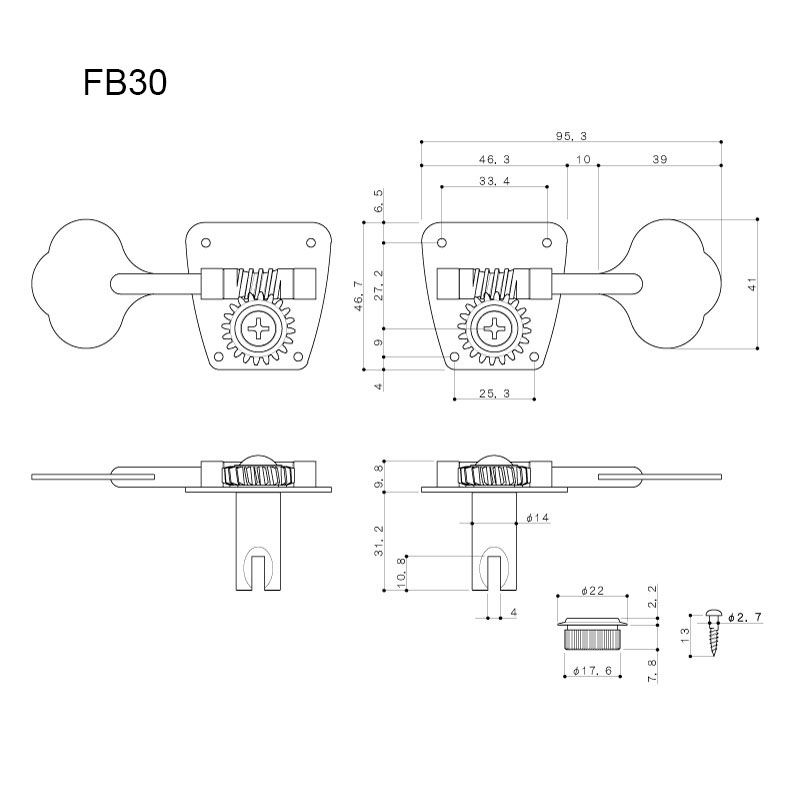Gotoh FB30 4 in Line Bass Tuning Keys (set of 4) - Nickel - Image 2
